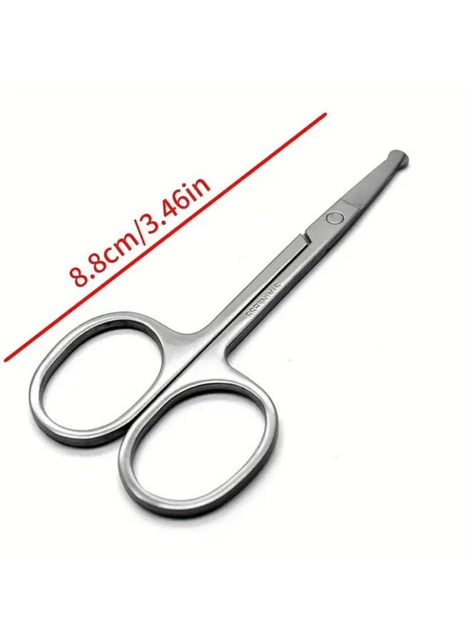2pcs Stainless Steel Round Headed Eyebrow Nose Hair Trimming Scissors Silvery - Image 5